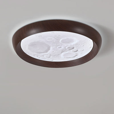 Traditional Chinese Moon Round PVC Iron LED Flush Mount Ceiling Light For Bedroom