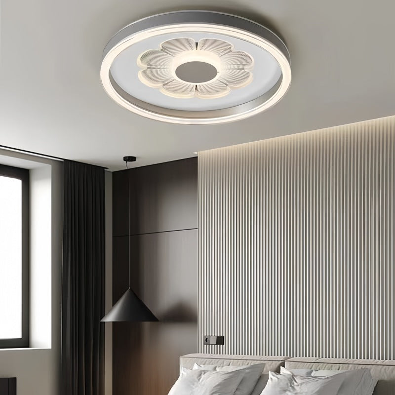 Contemporary Creative Round Iron Aluminum Acrylic Leather LED Flush Mount Ceiling Light For Bedroom