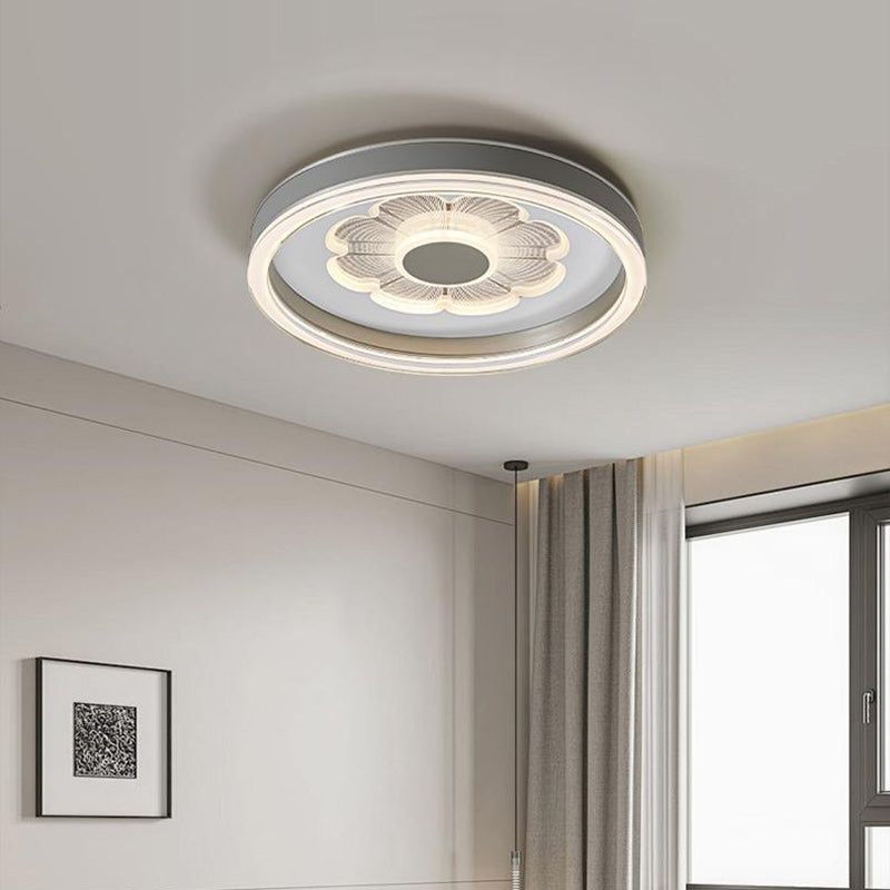 Contemporary Creative Round Iron Aluminum Acrylic Leather LED Flush Mount Ceiling Light For Bedroom