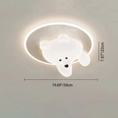 Contemporary Creative Kids Cartoon Bear Round Iron Acrylic LED Flush Mount Ceiling Light For Bedroom