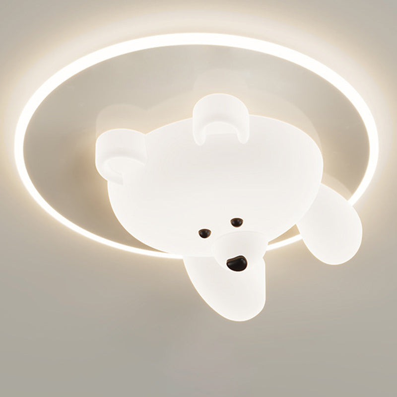 Contemporary Creative Kids Cartoon Bear Round Iron Acrylic LED Flush Mount Ceiling Light For Bedroom