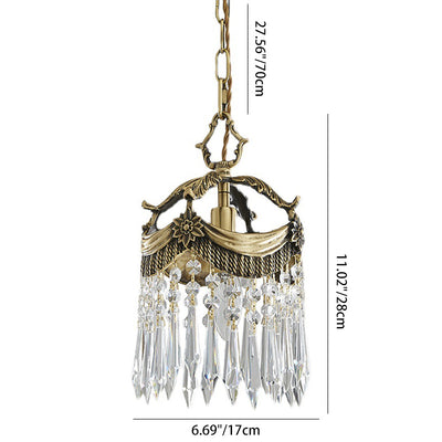 Traditional French Crown Brass Crystal 1-Light Pendant Light For Bedroom