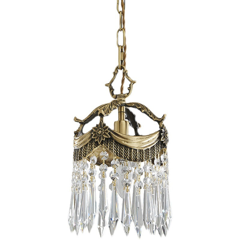 Traditional French Crown Brass Crystal 1-Light Pendant Light For Bedroom