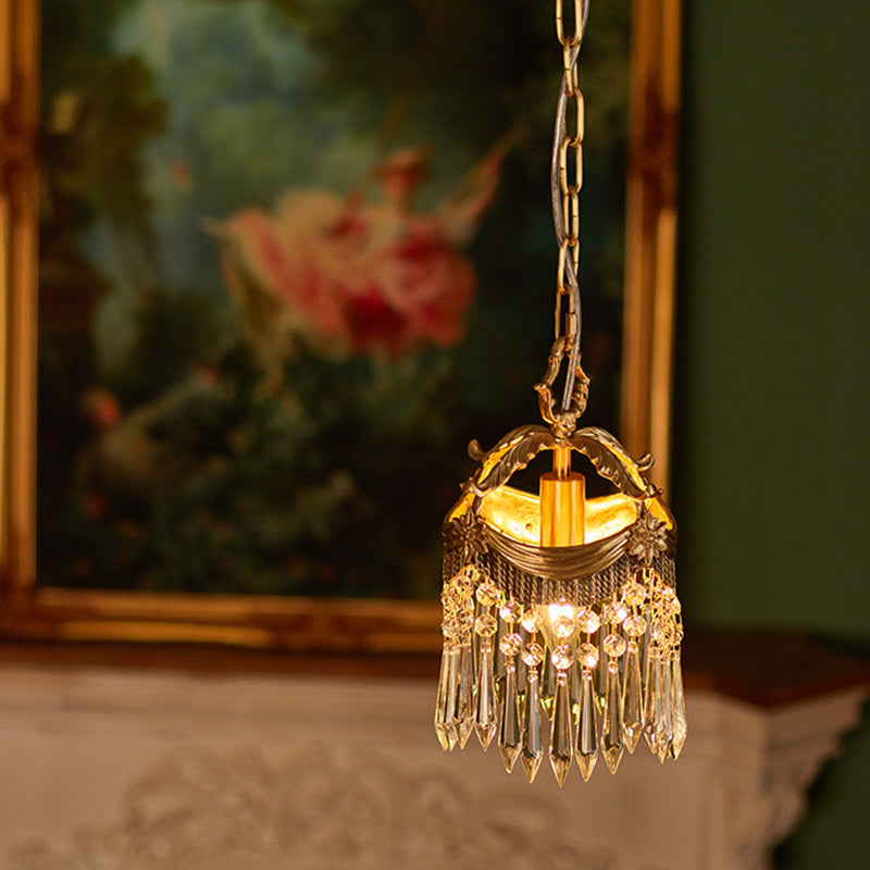 Traditional French Crown Brass Crystal 1-Light Pendant Light For Bedroom