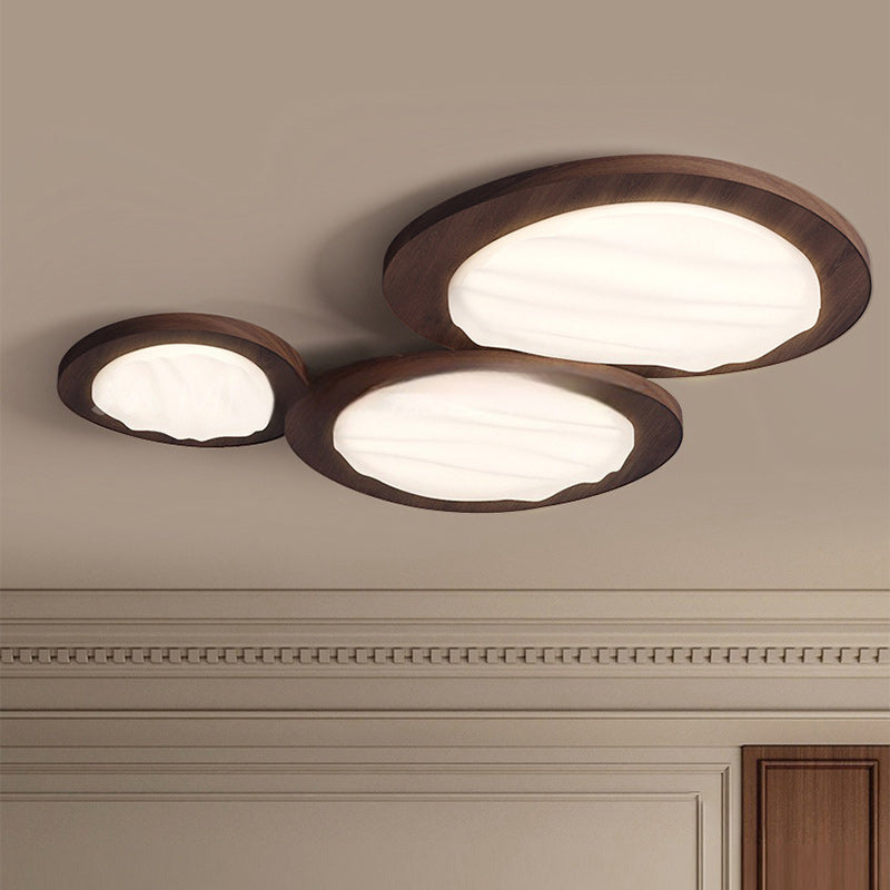 Traditional Japanese Oval Metal PVC LED Flush Mount Ceiling Light For Living Room