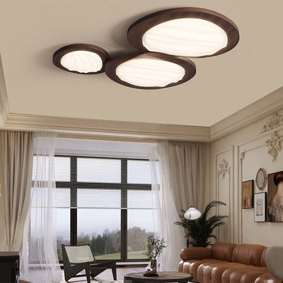 Traditional Japanese Oval Metal PVC LED Flush Mount Ceiling Light For Living Room