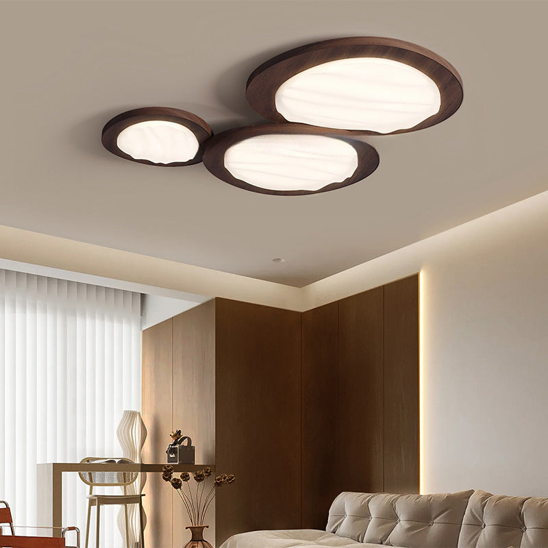 Traditional Japanese Oval Metal PVC LED Flush Mount Ceiling Light For Living Room