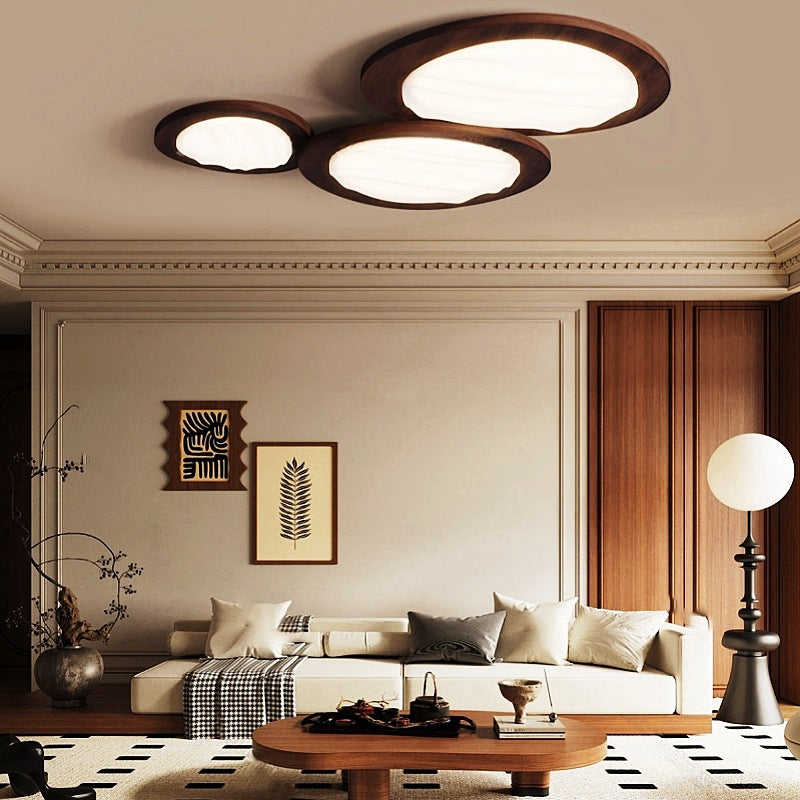 Traditional Japanese Oval Metal PVC LED Flush Mount Ceiling Light For Living Room