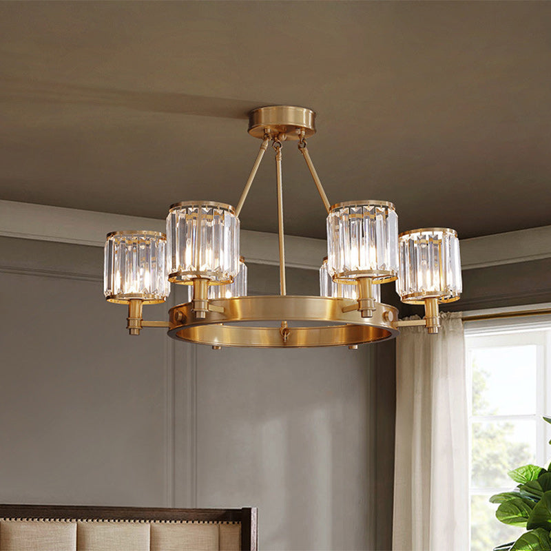 Modern Luxury Cylinder Copper Crystal 6-Light Chandelier For Living Room