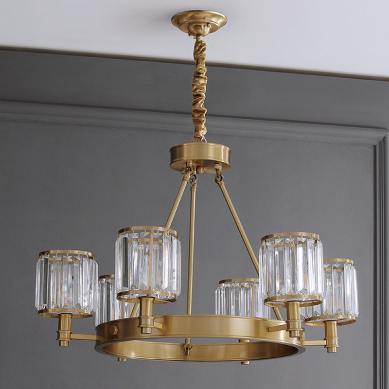 Modern Luxury Cylinder Copper Crystal 6-Light Chandelier For Living Room