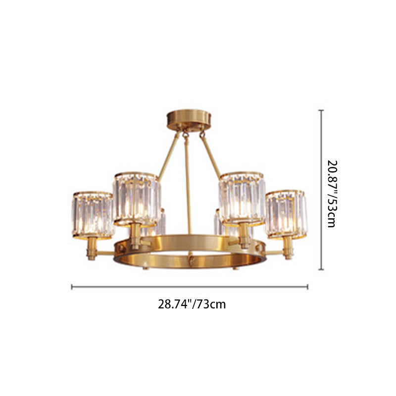 Modern Luxury Cylinder Copper Crystal 6-Light Chandelier For Living Room