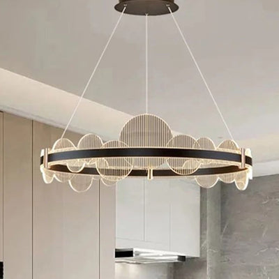 Contemporary Nordic Circle Aluminum Acrylic LED Chandelier For Living Room