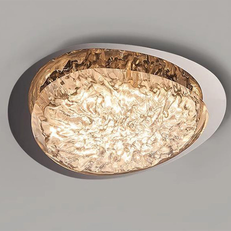 Modern Luxury Oval Stainless Steel Cracked Ice Resin LED Flush Mount Ceiling Light For Bedroom