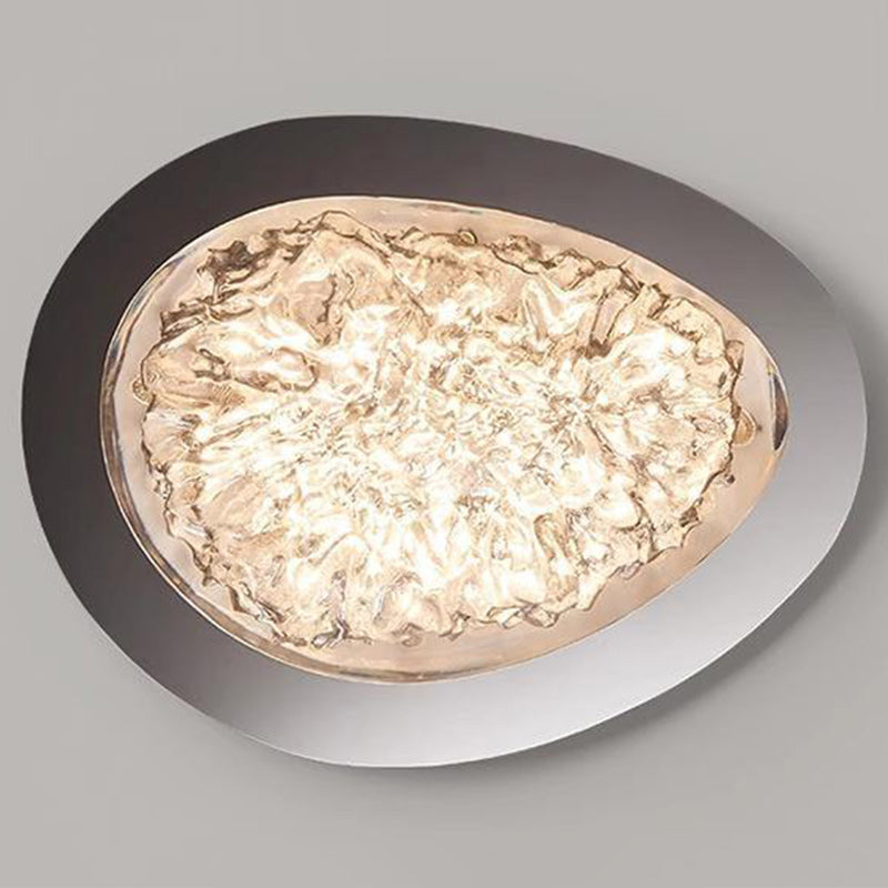 Modern Luxury Oval Stainless Steel Cracked Ice Resin LED Flush Mount Ceiling Light For Bedroom