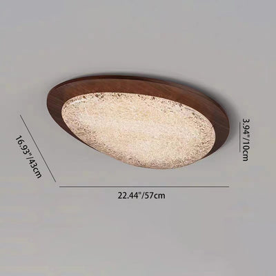 Modern Luxury Oval Stainless Steel Cracked Ice Resin LED Flush Mount Ceiling Light For Bedroom