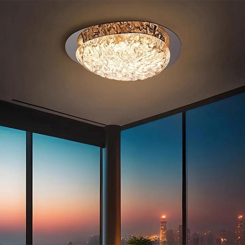 Modern Luxury Oval Stainless Steel Cracked Ice Resin LED Flush Mount Ceiling Light For Bedroom