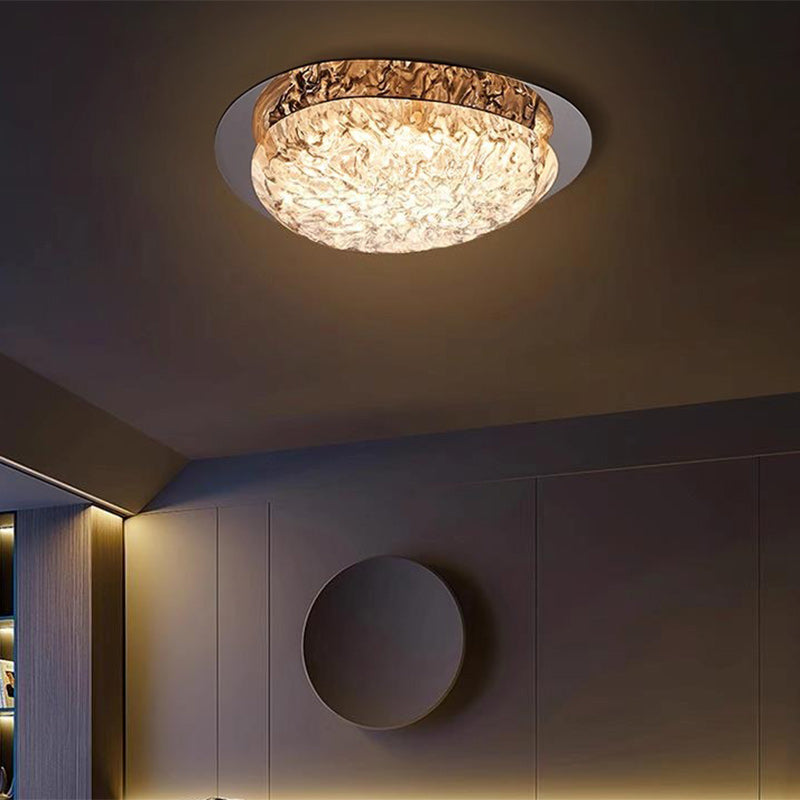 Modern Luxury Oval Stainless Steel Cracked Ice Resin LED Flush Mount Ceiling Light For Bedroom