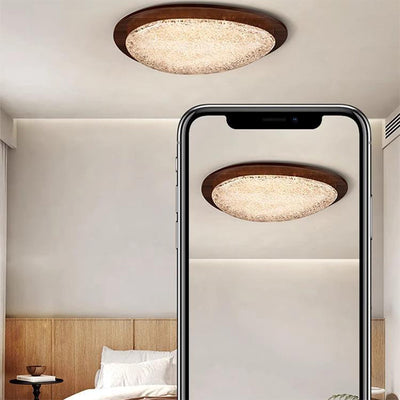 Modern Luxury Oval Stainless Steel Cracked Ice Resin LED Flush Mount Ceiling Light For Bedroom