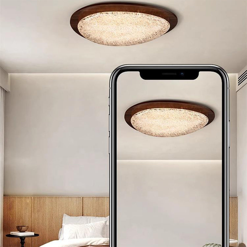 Modern Luxury Oval Stainless Steel Cracked Ice Resin LED Flush Mount Ceiling Light For Bedroom