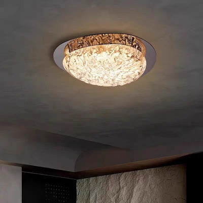 Modern Luxury Oval Stainless Steel Cracked Ice Resin LED Flush Mount Ceiling Light For Bedroom