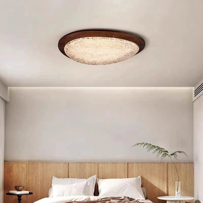 Modern Luxury Oval Stainless Steel Cracked Ice Resin LED Flush Mount Ceiling Light For Bedroom