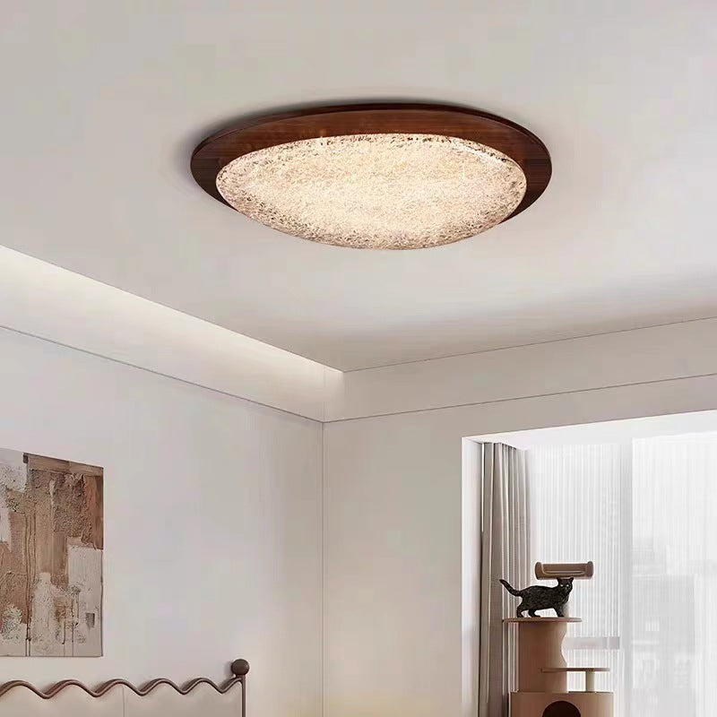 Modern Luxury Oval Stainless Steel Cracked Ice Resin LED Flush Mount Ceiling Light For Bedroom