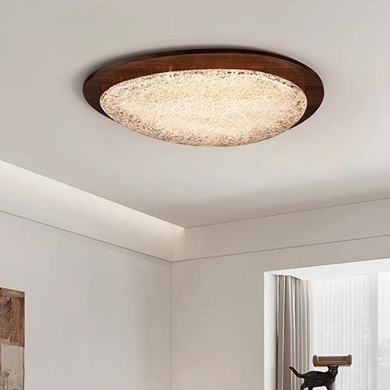 Modern Luxury Oval Stainless Steel Cracked Ice Resin LED Flush Mount Ceiling Light For Bedroom