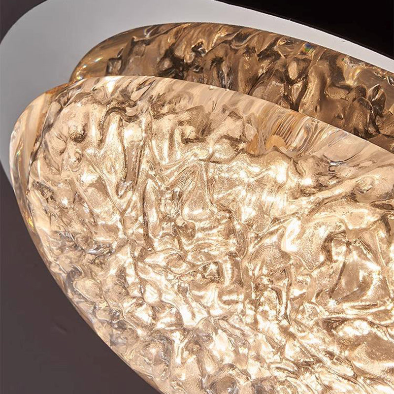 Modern Luxury Oval Stainless Steel Cracked Ice Resin LED Flush Mount Ceiling Light For Bedroom