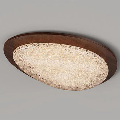 Modern Luxury Oval Stainless Steel Cracked Ice Resin LED Flush Mount Ceiling Light For Bedroom