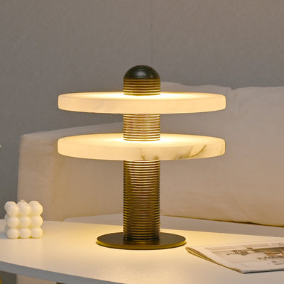 Contemporary Creative Round Marble Metal Acrylic LED Table Lamp For Bedroom