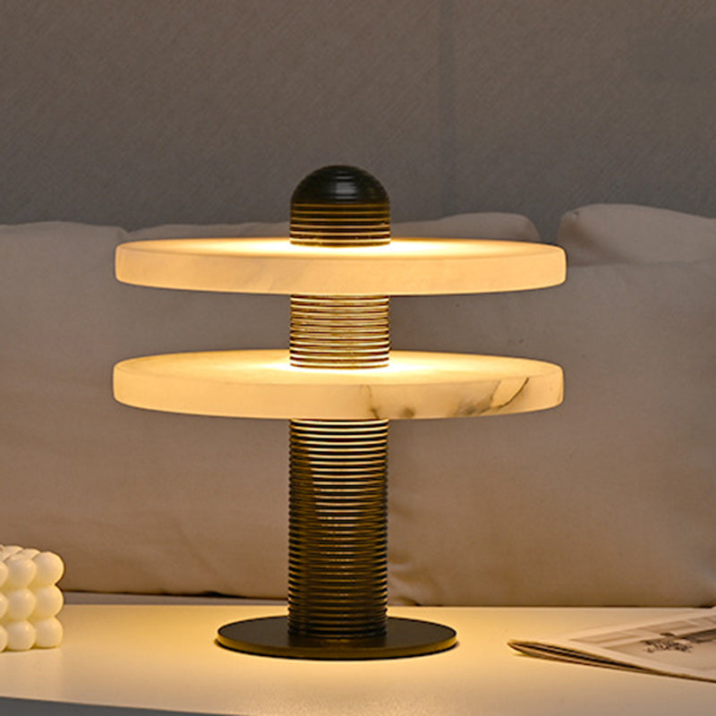 Contemporary Creative Round Marble Metal Acrylic LED Table Lamp For Bedroom