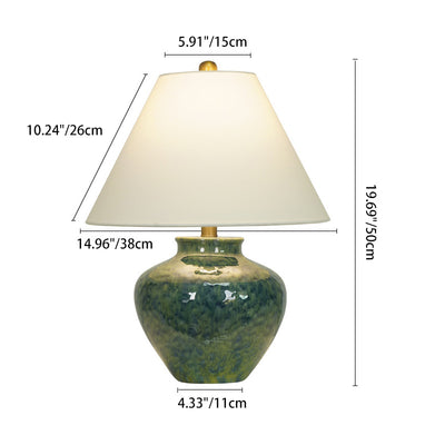 Traditional Japanese Frustum Cone Ceramic Fabric Metal 1-Light Table Lamp For Bedroom