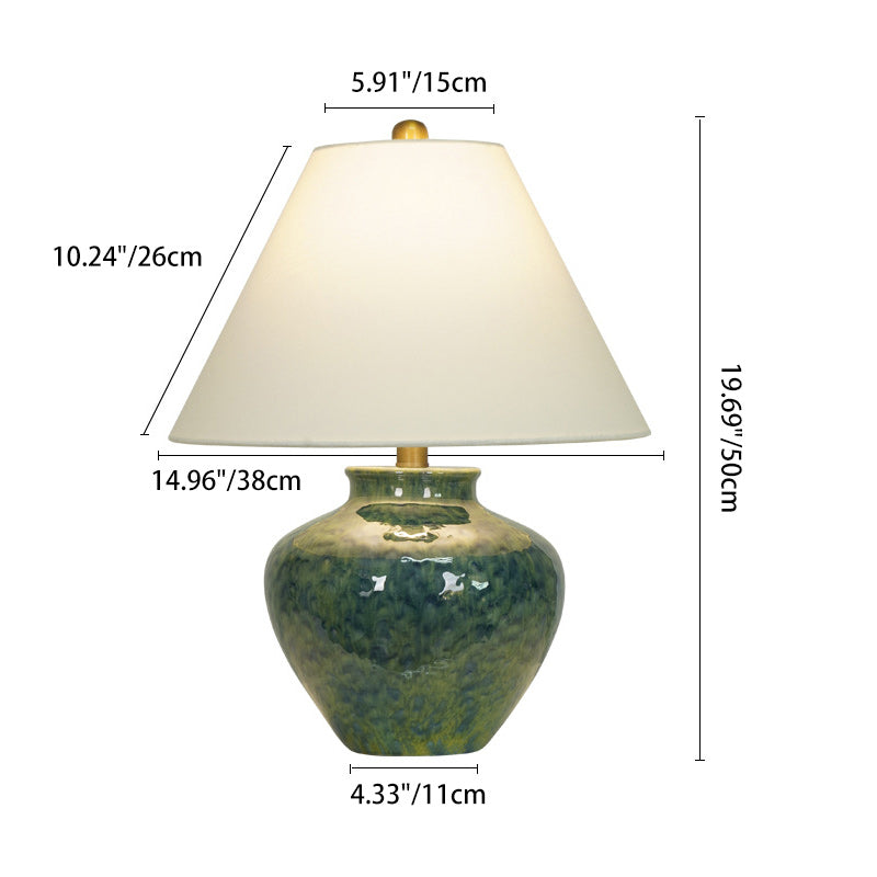 Traditional Japanese Frustum Cone Ceramic Fabric Metal 1-Light Table Lamp For Bedroom