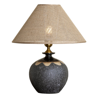 Traditional Chinese Frustum Cone Ceramic Metal Fabric 1-Light Table Lamp For Bedroom