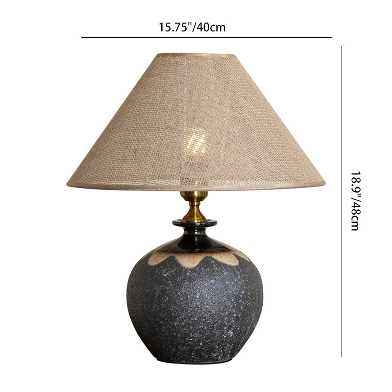 Traditional Chinese Frustum Cone Ceramic Metal Fabric 1-Light Table Lamp For Bedroom