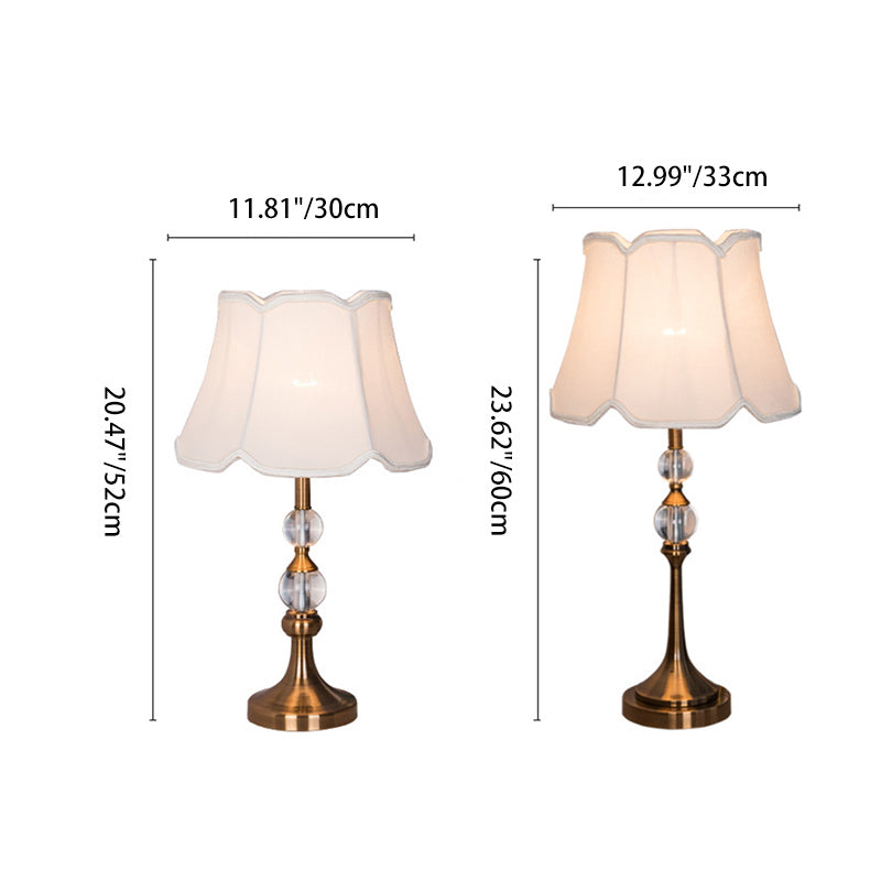 Traditional European Frustum Cone Iron Crystal Fabric 1-Light Table Lamp For Bedroom