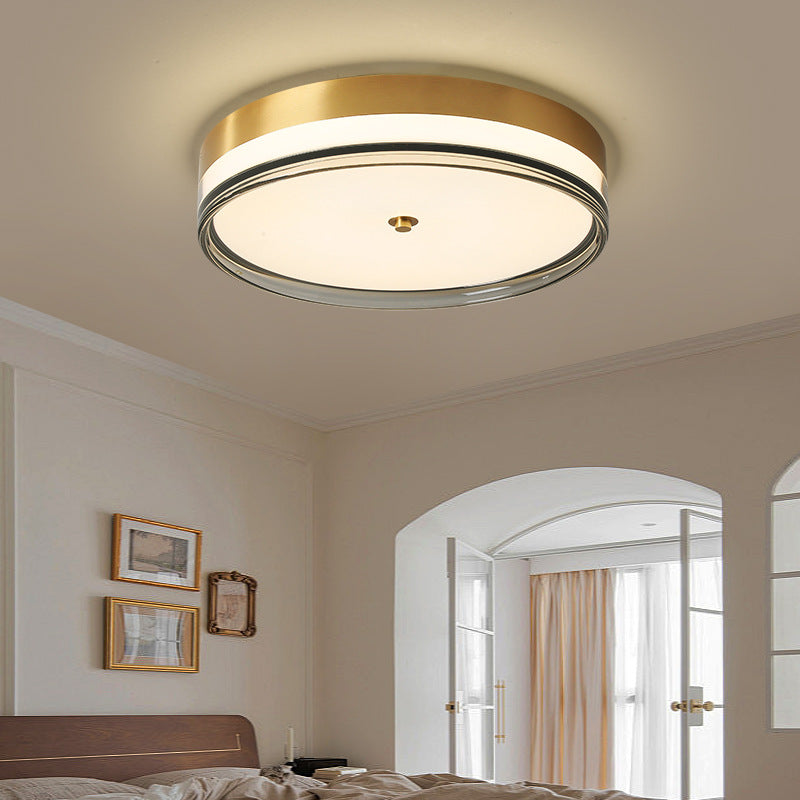 Contemporary Nordic Round Copper Acrylic LED Flush Mount Ceiling Light For Bedroom