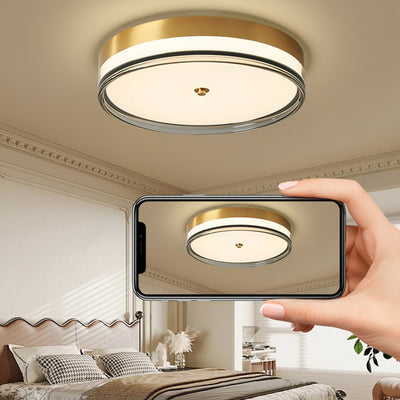 Contemporary Nordic Round Copper Acrylic LED Flush Mount Ceiling Light For Bedroom