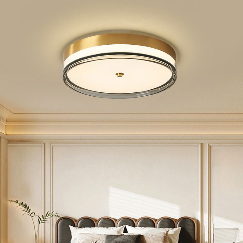 Contemporary Nordic Round Copper Acrylic LED Flush Mount Ceiling Light For Bedroom