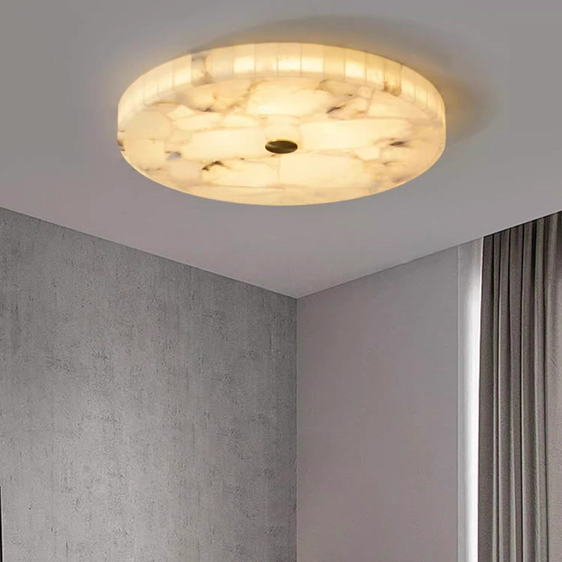 Contemporary Creative Round Brass Marble LED Flush Mount Ceiling Light For Bedroom