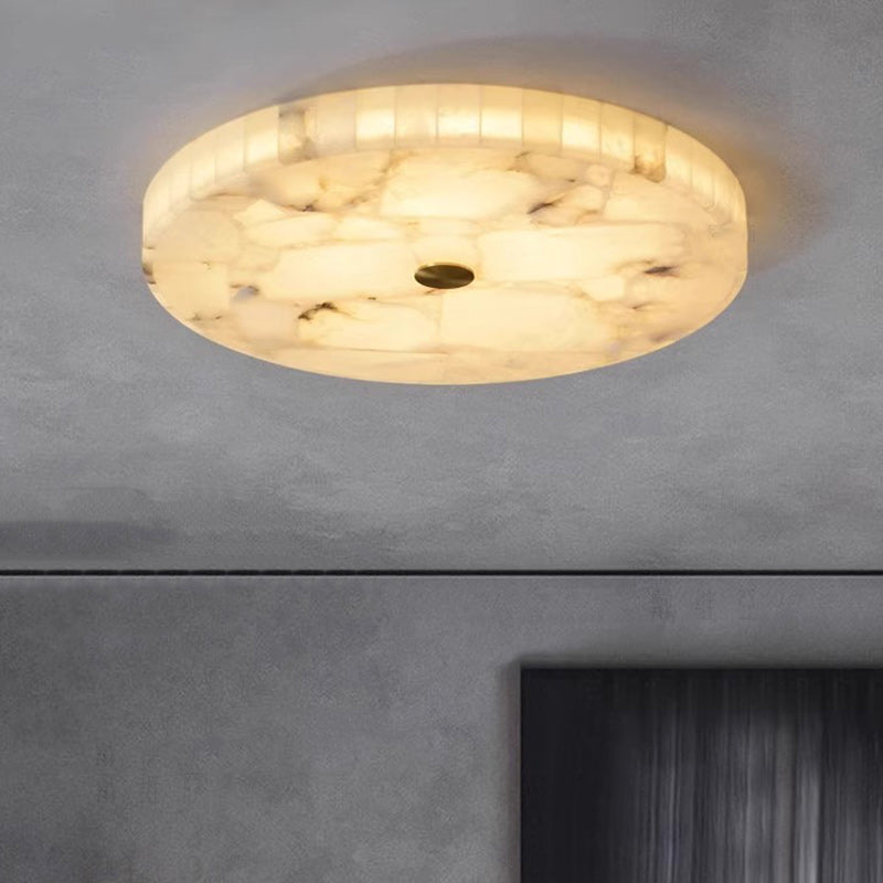 Contemporary Creative Round Brass Marble LED Flush Mount Ceiling Light For Bedroom