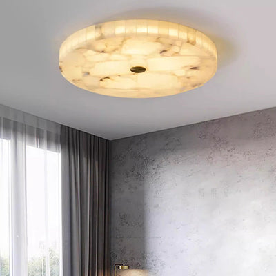 Contemporary Creative Round Brass Marble LED Flush Mount Ceiling Light For Bedroom