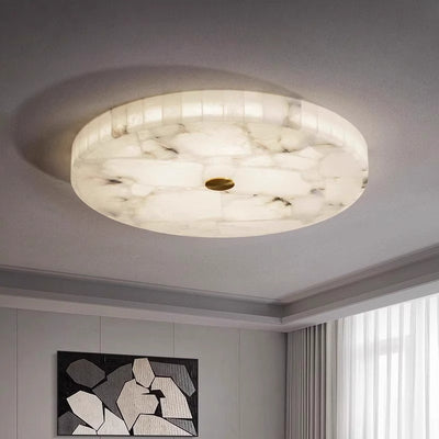 Contemporary Creative Round Brass Marble LED Flush Mount Ceiling Light For Bedroom