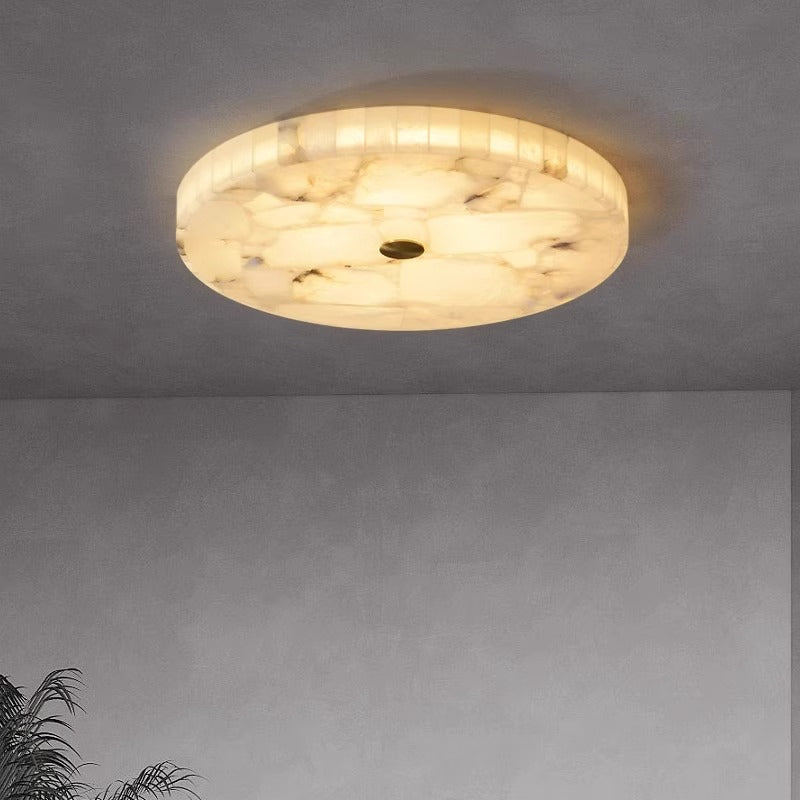 Contemporary Creative Round Brass Marble LED Flush Mount Ceiling Light For Bedroom