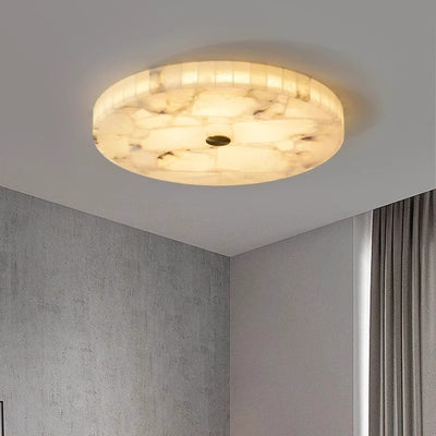 Contemporary Creative Round Brass Marble LED Flush Mount Ceiling Light For Bedroom