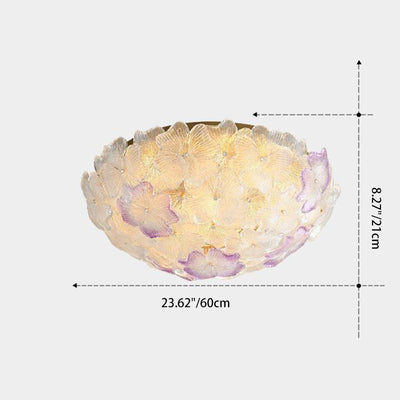 Traditional French Flower Dome Glass Metal 6/9 Light Semi-Flush Mount Ceiling Light For Bedroom