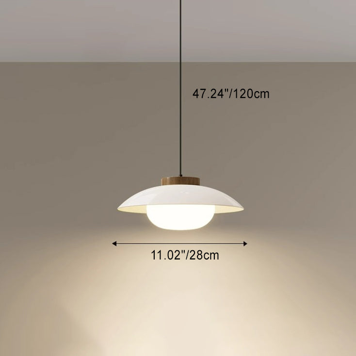 Modern Simplicity Dome Iron Glass Wooden LED Pendant Light For Living Room