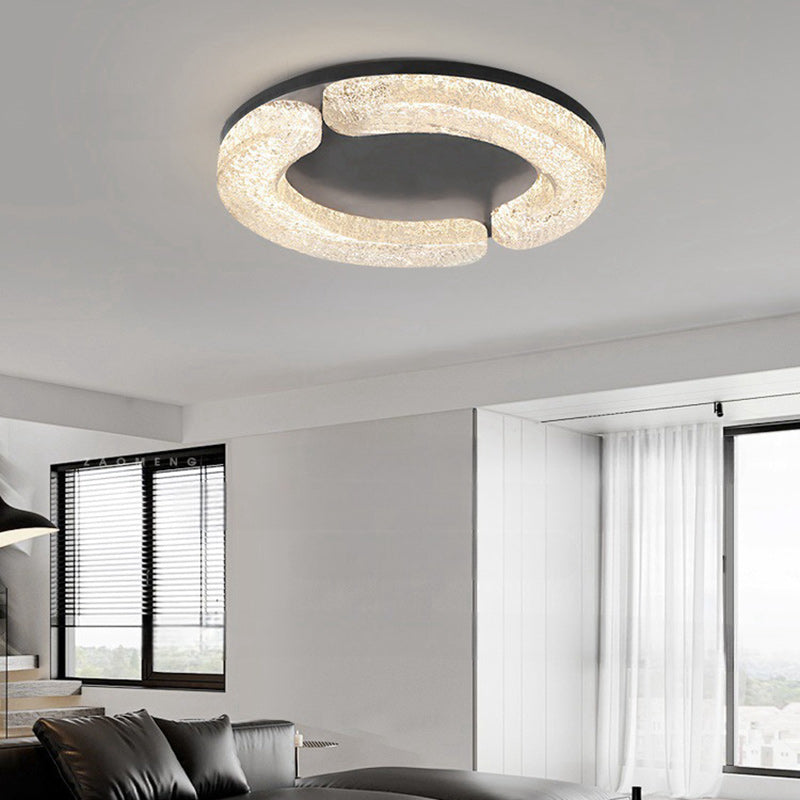 Modern Luxury Round Stainless Steel Platinum Resin LED Flush Mount Ceiling Light For Bedroom