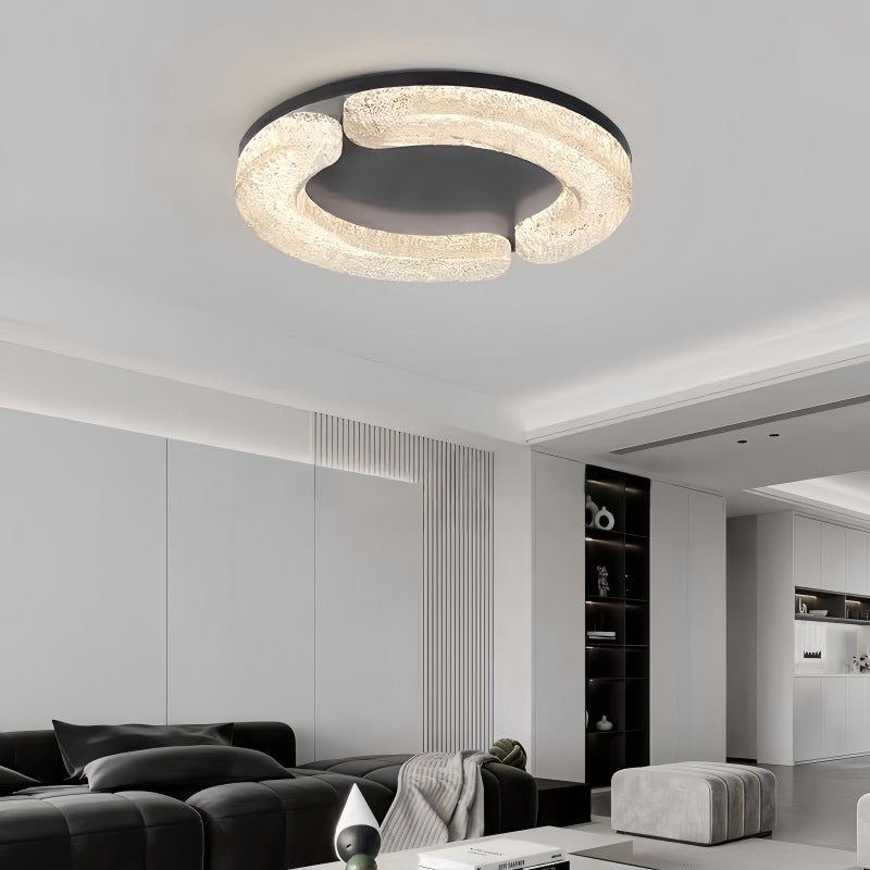 Modern Luxury Round Stainless Steel Platinum Resin LED Flush Mount Ceiling Light For Bedroom