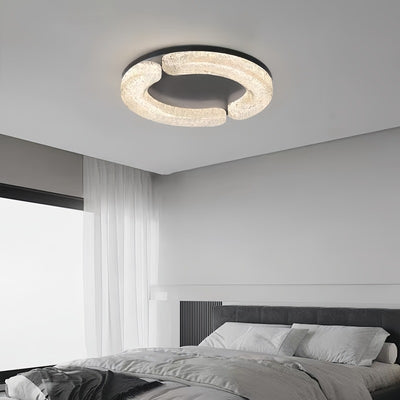 Modern Luxury Round Stainless Steel Platinum Resin LED Flush Mount Ceiling Light For Bedroom